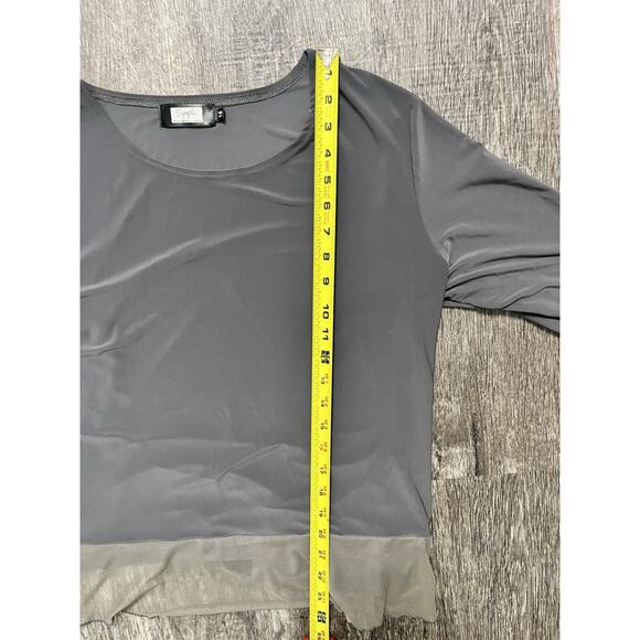 Simpli Women’s 16 Gray Long Sleeve Blouse Mesh Hem & Cuff Detail Tunic Top - Picture 3 of 5